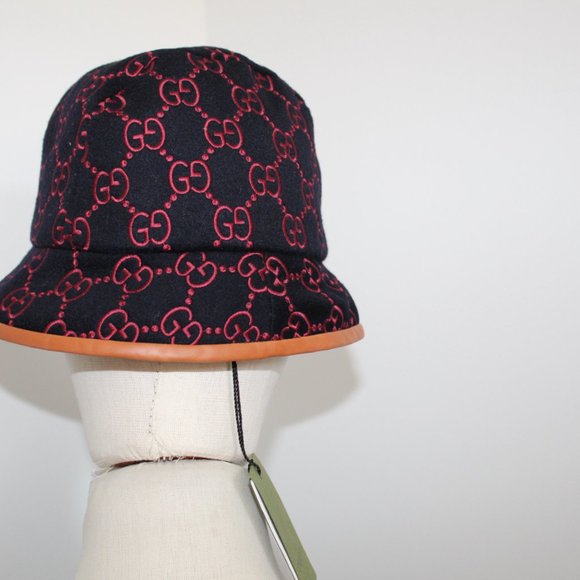 NWT GUCCI GG Supreme Monogram Leather Wool Bucket Hat M 57 cm 679426 UNISEX - Picture 7 of 9